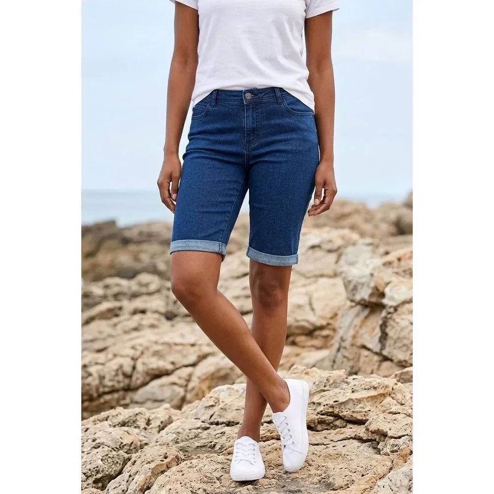 💜Victoria Jeans Denim Cuffed Bermuda Denim Shorts Size 10